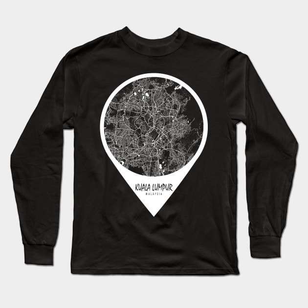 Kuala Lumpur, Malaysia City Map - Travel Pin Long Sleeve T-Shirt by deMAP Studio